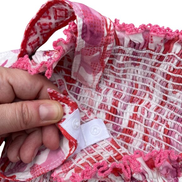 Poupette St. Barth Triny Tiered Dress Womens M Red & White Floral Smocked Resort - Picture 5 of 6